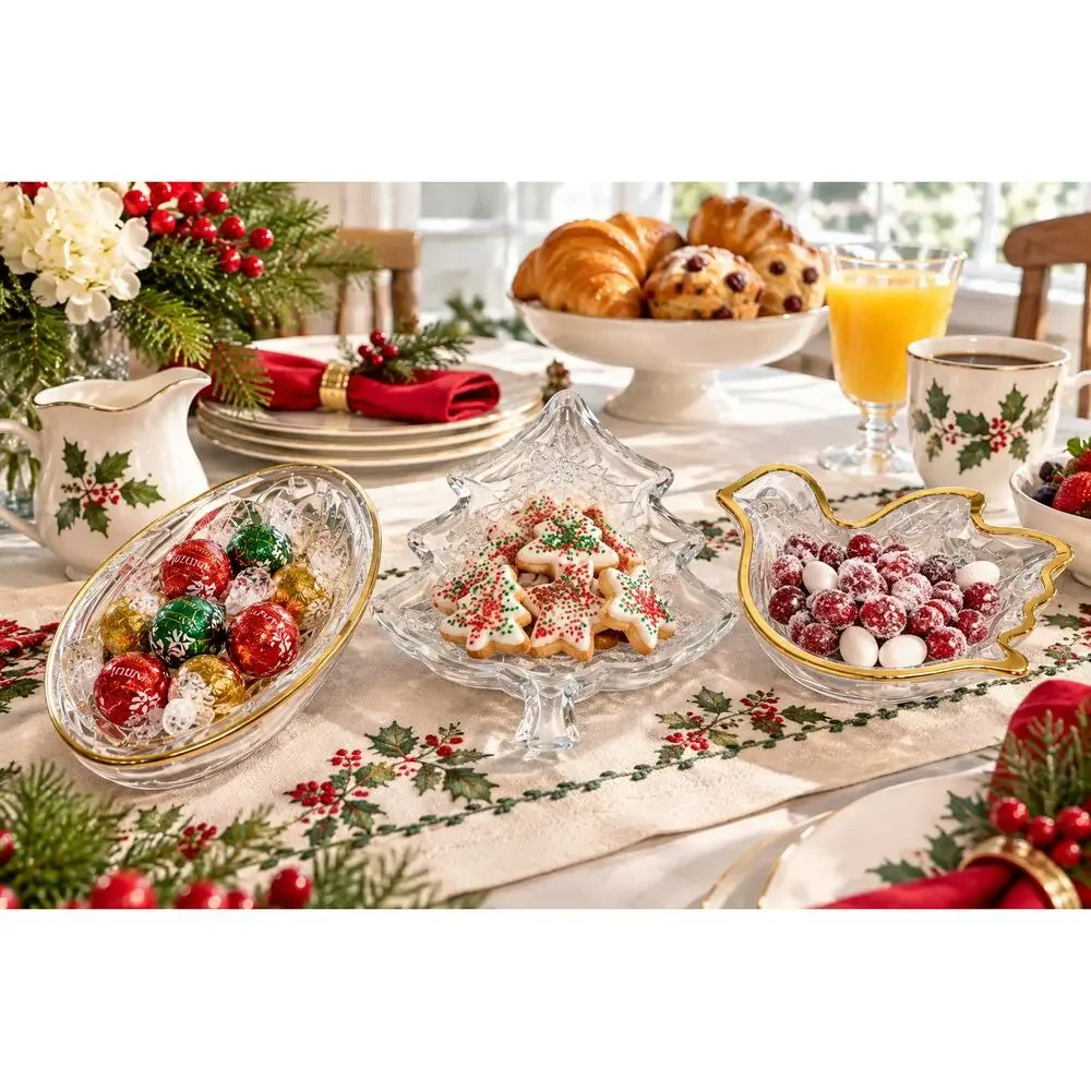 Vintage Home Beautiful Christmas Crystal Candy Dish Set of 3 Japan
